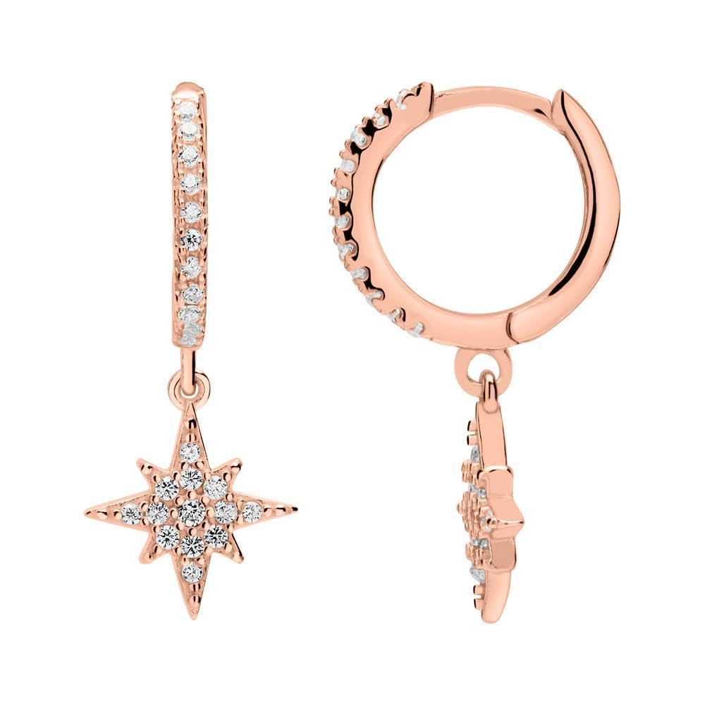JEWLIX Ohrstecker Klappcreolen 925 Silber rosé Stern Zirkonia