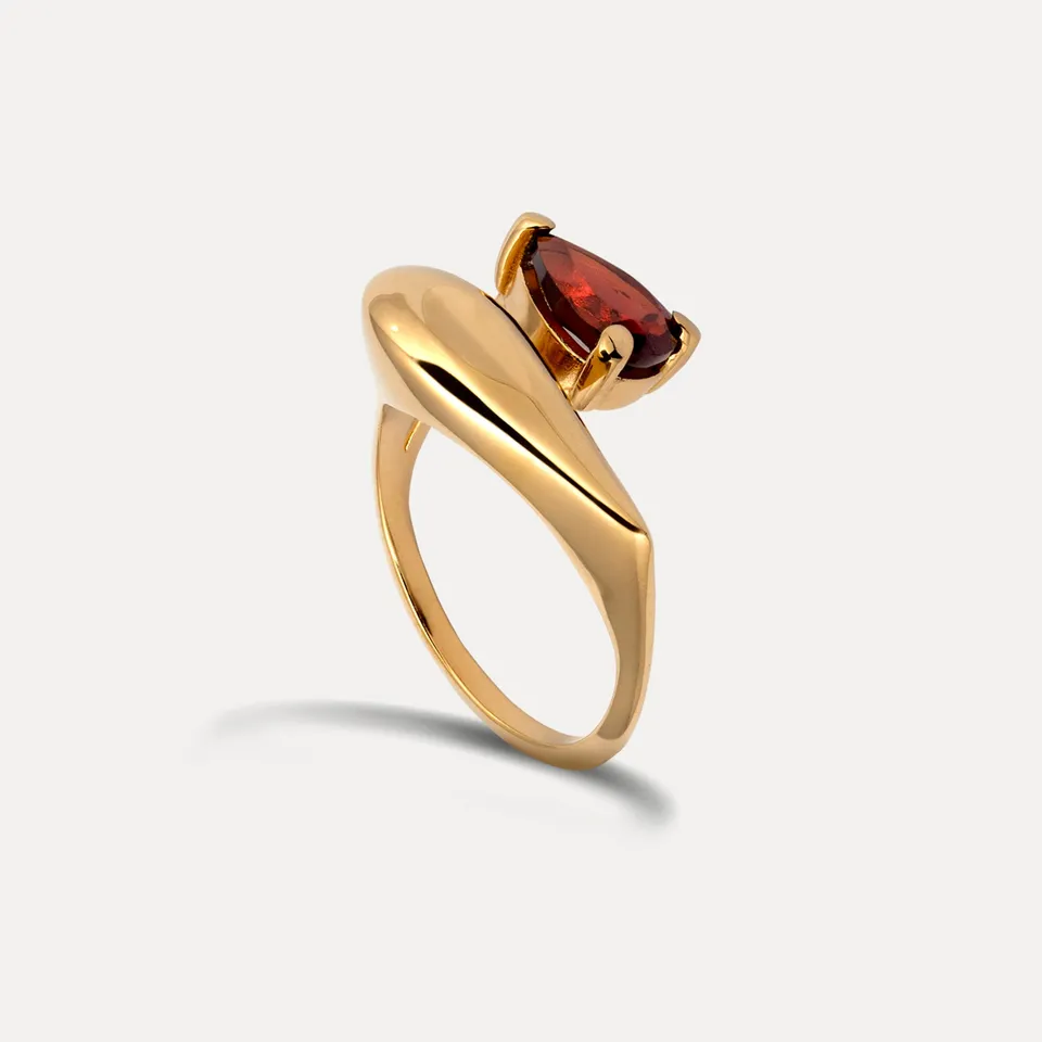 Stilnest Drop Double Granat Ring 24k Gold Gr. 54