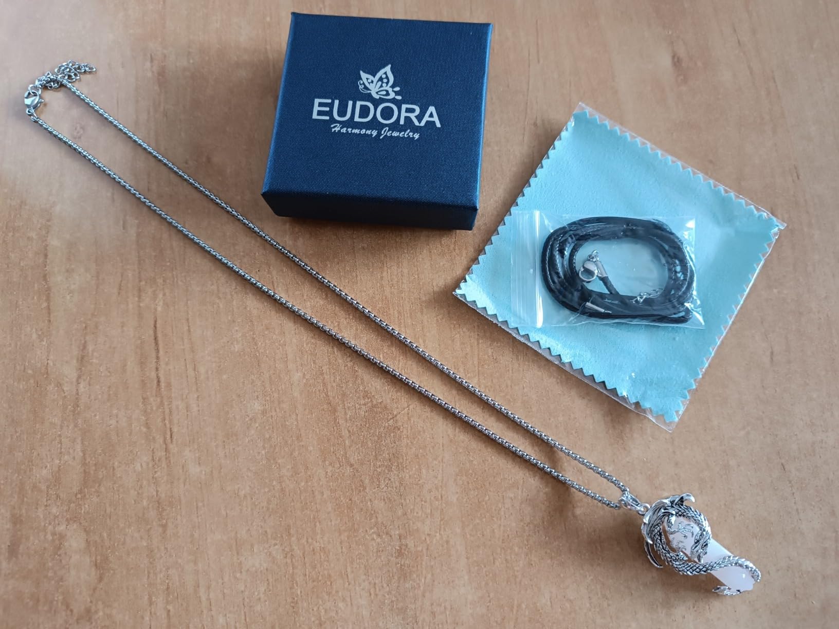 Eudora Harmony Bola Drachen Halskette Amulett blau 20+24 Zoll