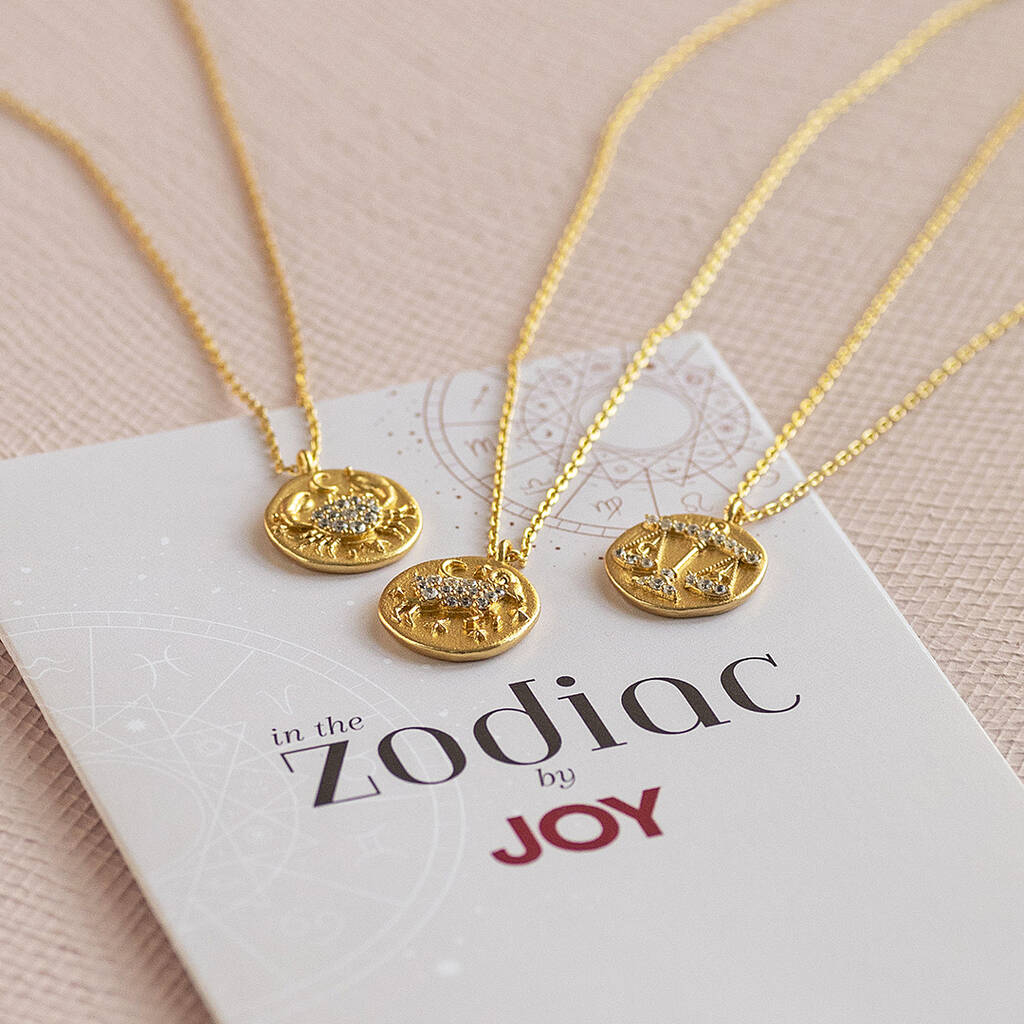 JOY by Corrine Smith Crystal Zodiac Coin Halskette Gold mit Kristall
