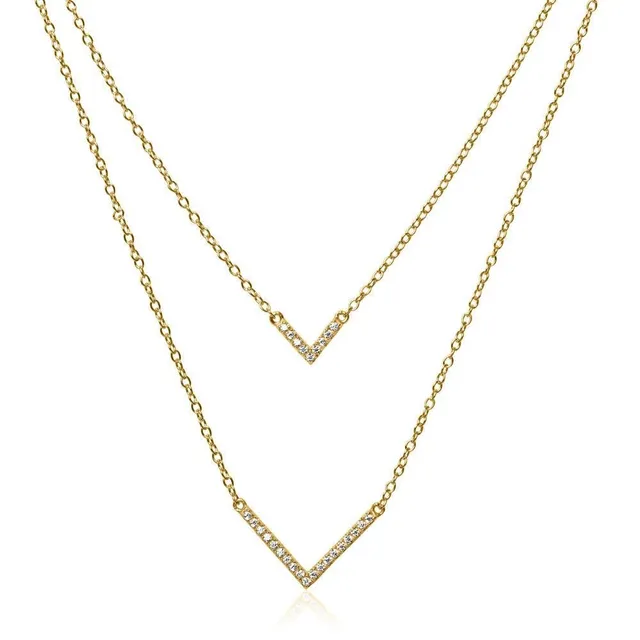 JEWLIX Kette V Halskette vergoldet 925er Silber Zirkonia