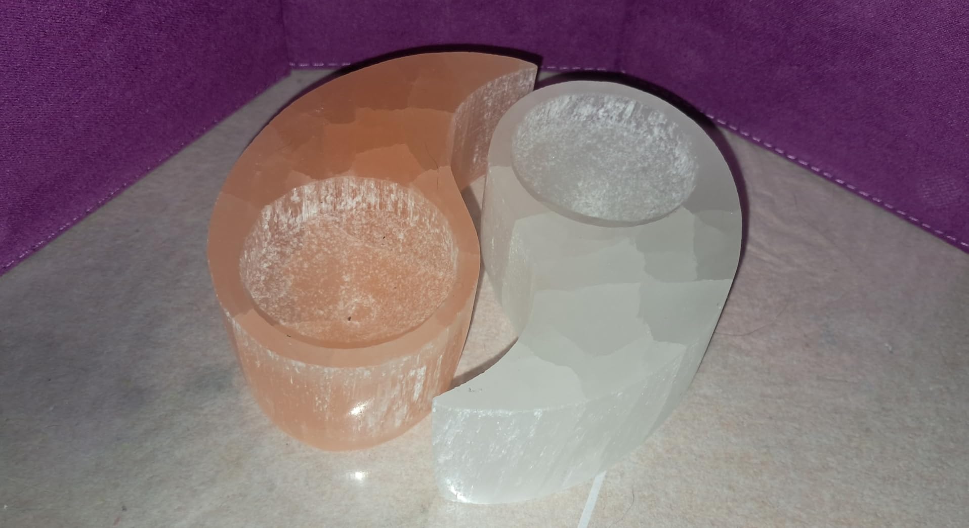 NKlaus Healing Crystals Yin-Yang Teelichthalter Selenit 1 Stück