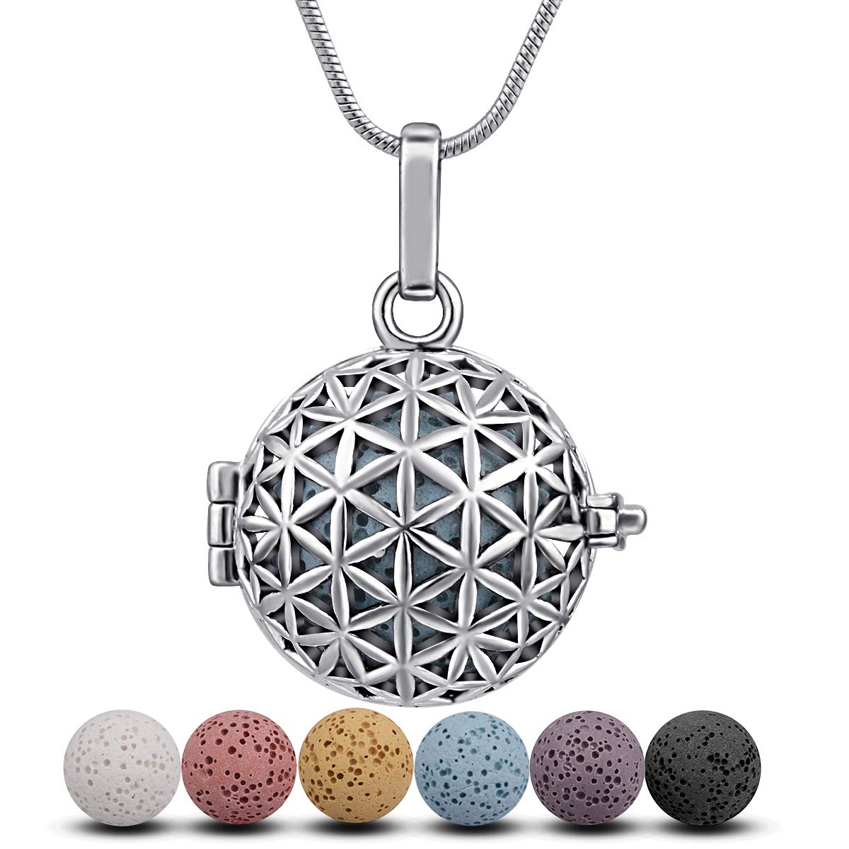 Eudora Harmony Bola Halskette Lavastein versilbert Aroma