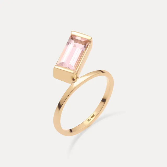Stilnest Balance Baguette Ring 585 Gold Rosenquarz Gr.52