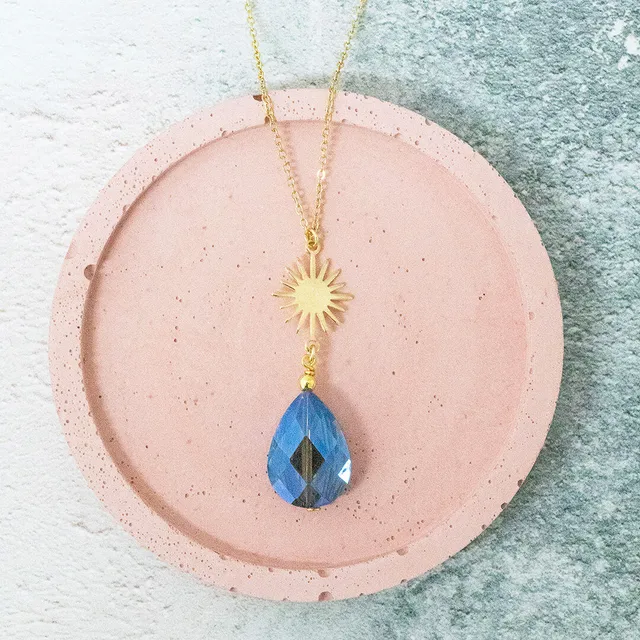 Joy by Corrine Smith Halskette Solaris Blau Tropfen Kristall Gold