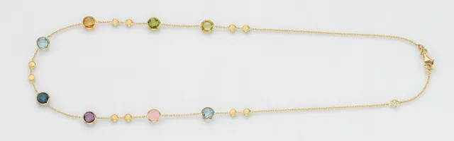 Eugen Rühle Collier Farbsteine Halskette 585 GG Goldlinsen matt