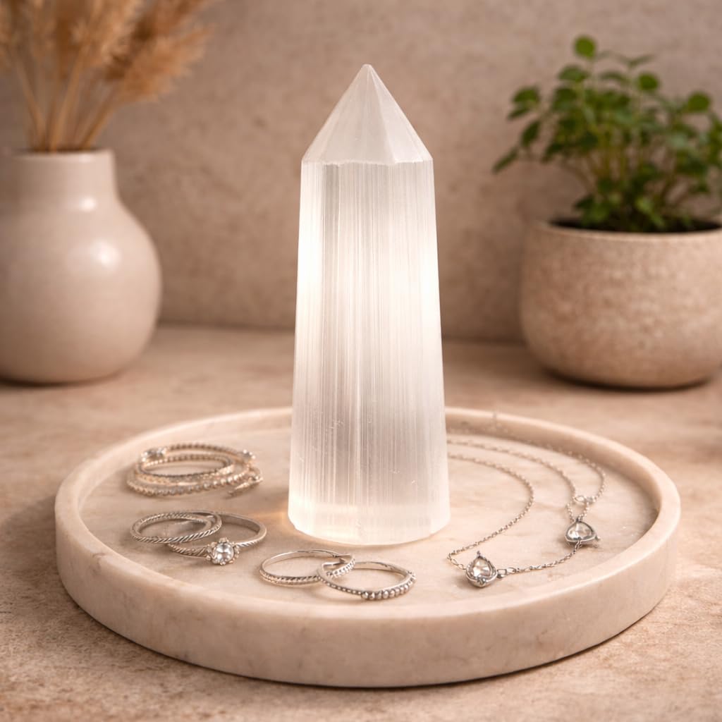 NKlaus Healing Crystals Selenit Pentagon Tower Turm 15cm