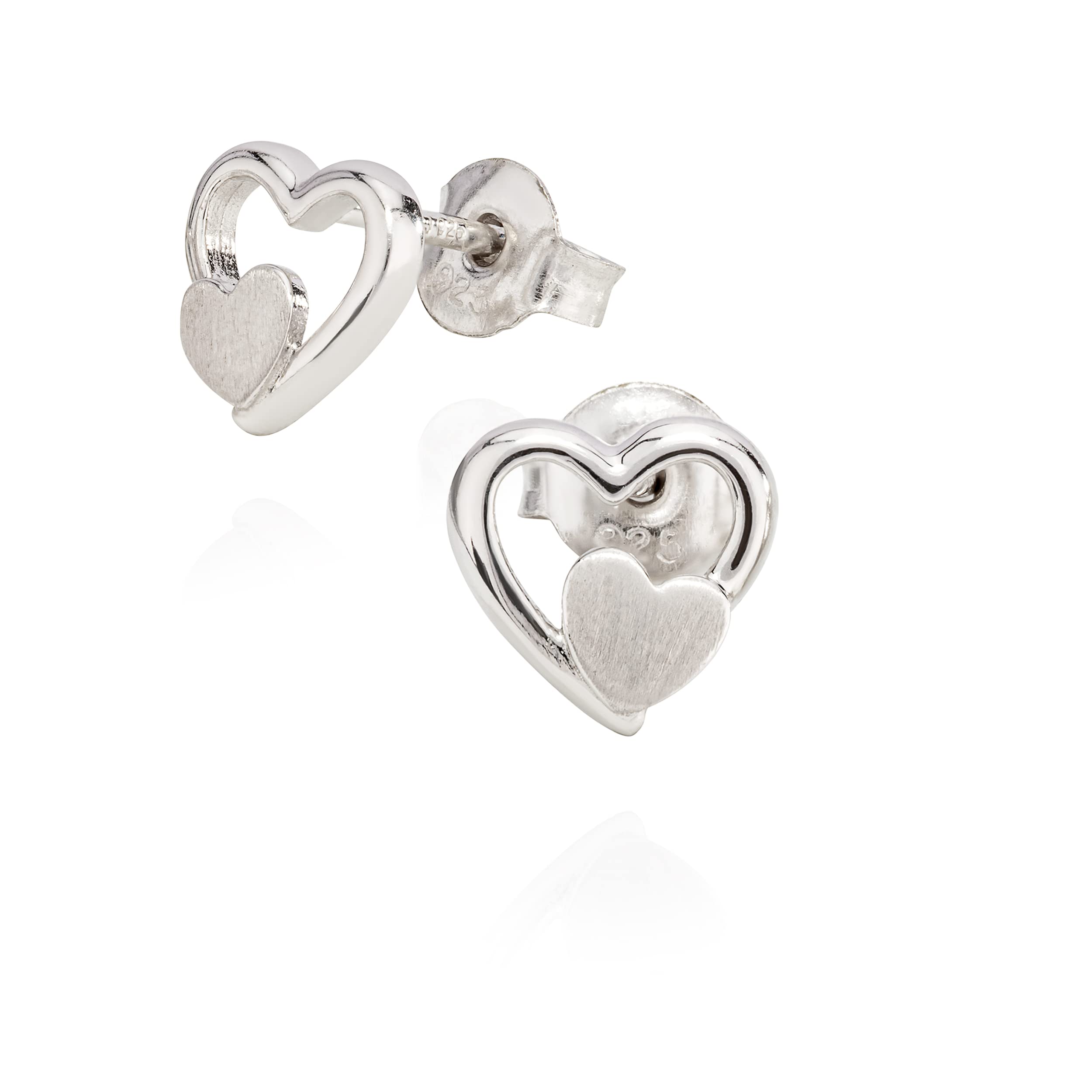 NKlaus Jewellery Herz Ohrstecker 925 Silber 5-9mm Paar matt