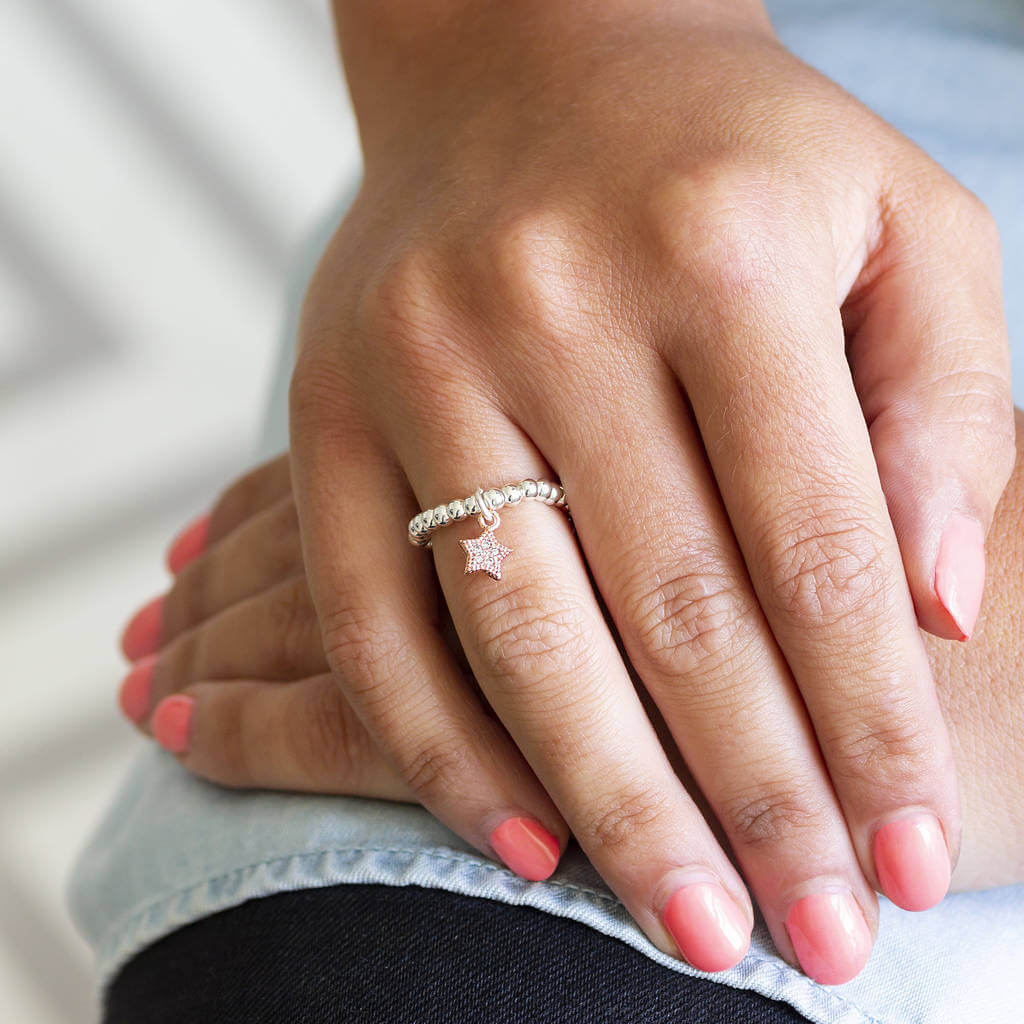 Joy by Corrine Smith Beaded Stretch Ring Gold Stern