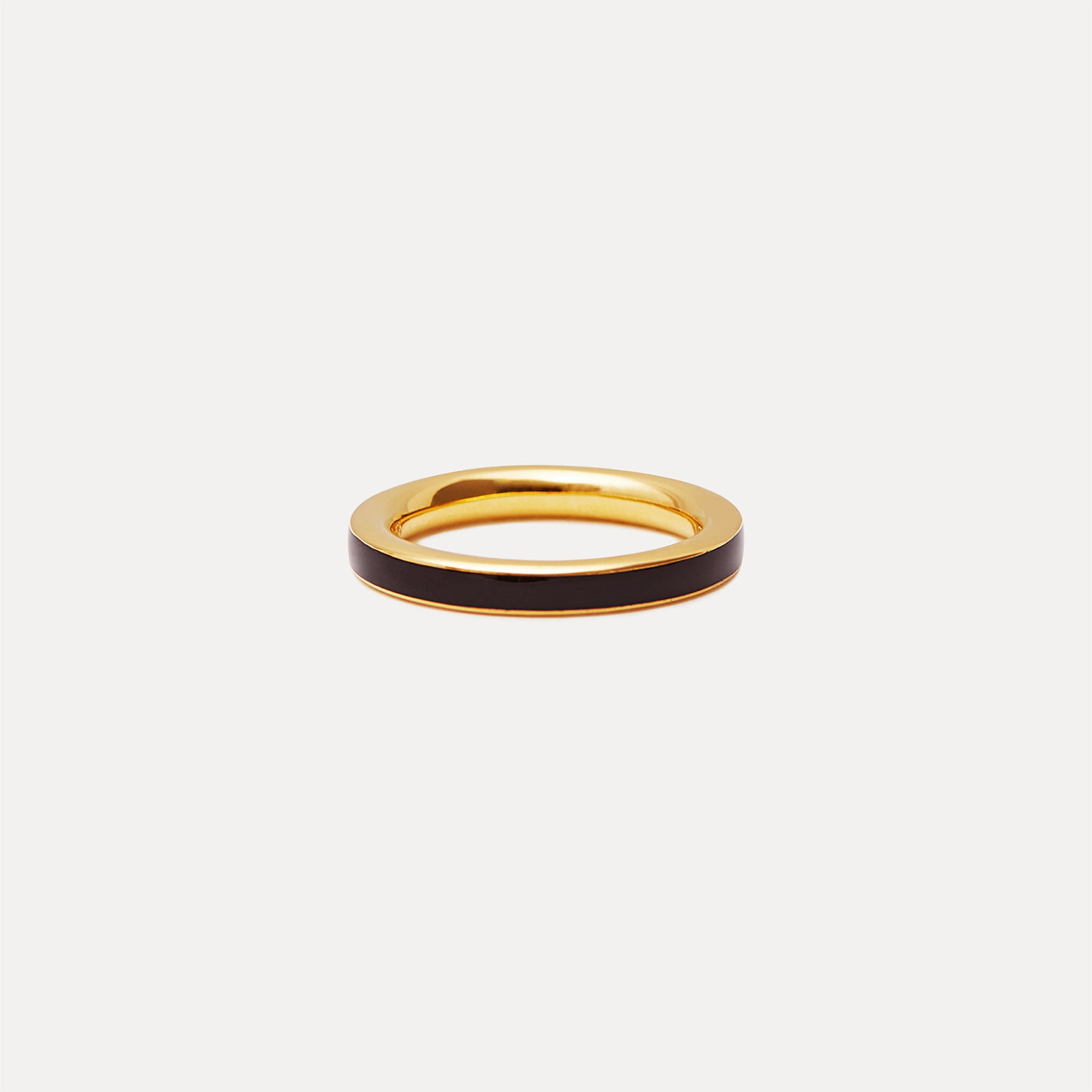 Stilnest Schwarz Enamel Ring 24k Gold Vermeil 52