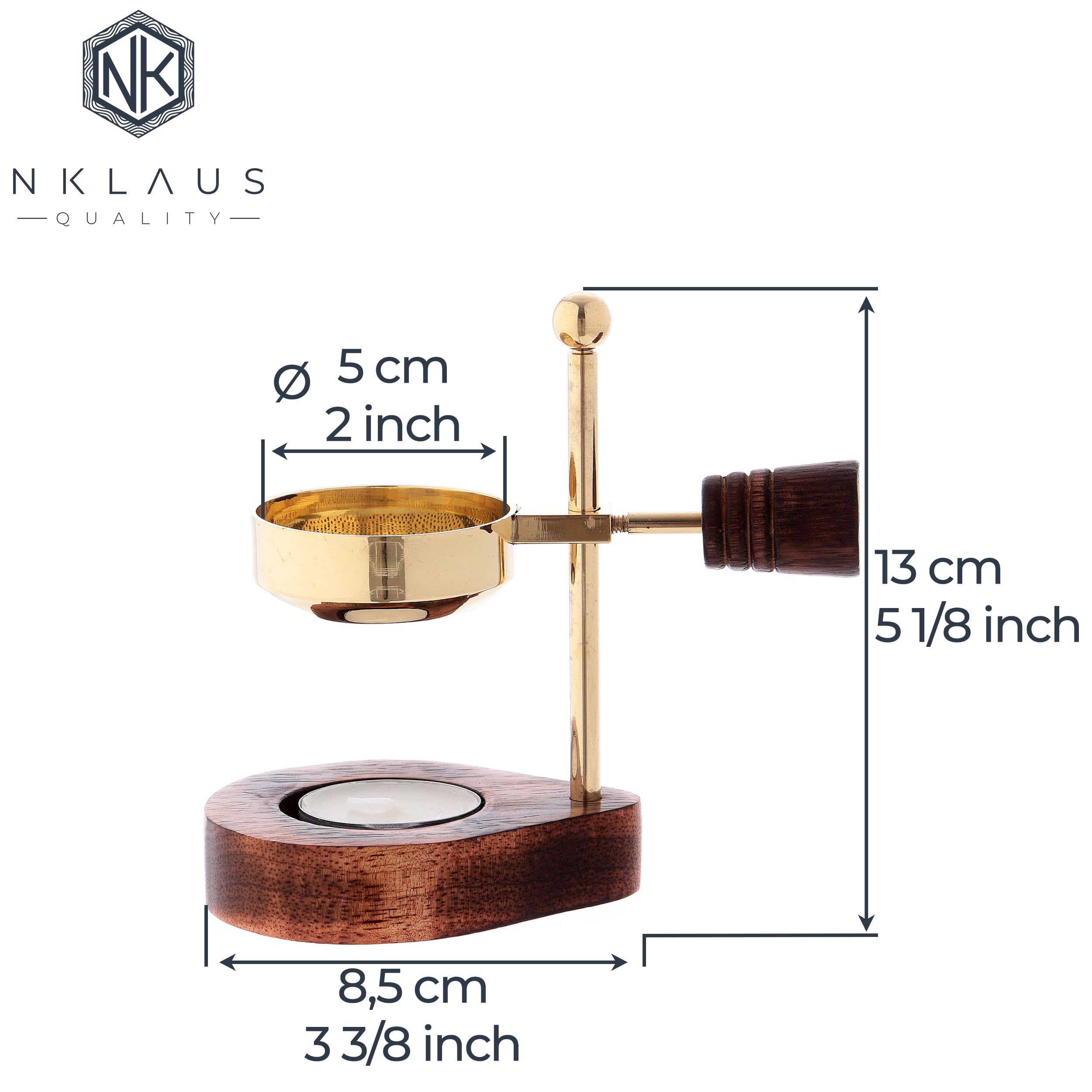NKlaus Home Scents Räucherstövchen Messing Gold Holz 13 cm