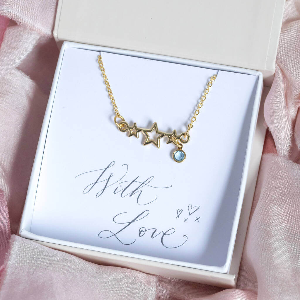 Joy by Corrine Smith Triple Star Halskette Gold Geburtsstein