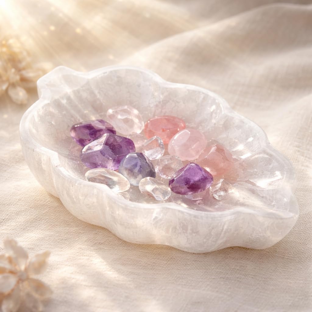 NKlaus Healing Crystals Selenit-Blattschale 12 cm Naturstein