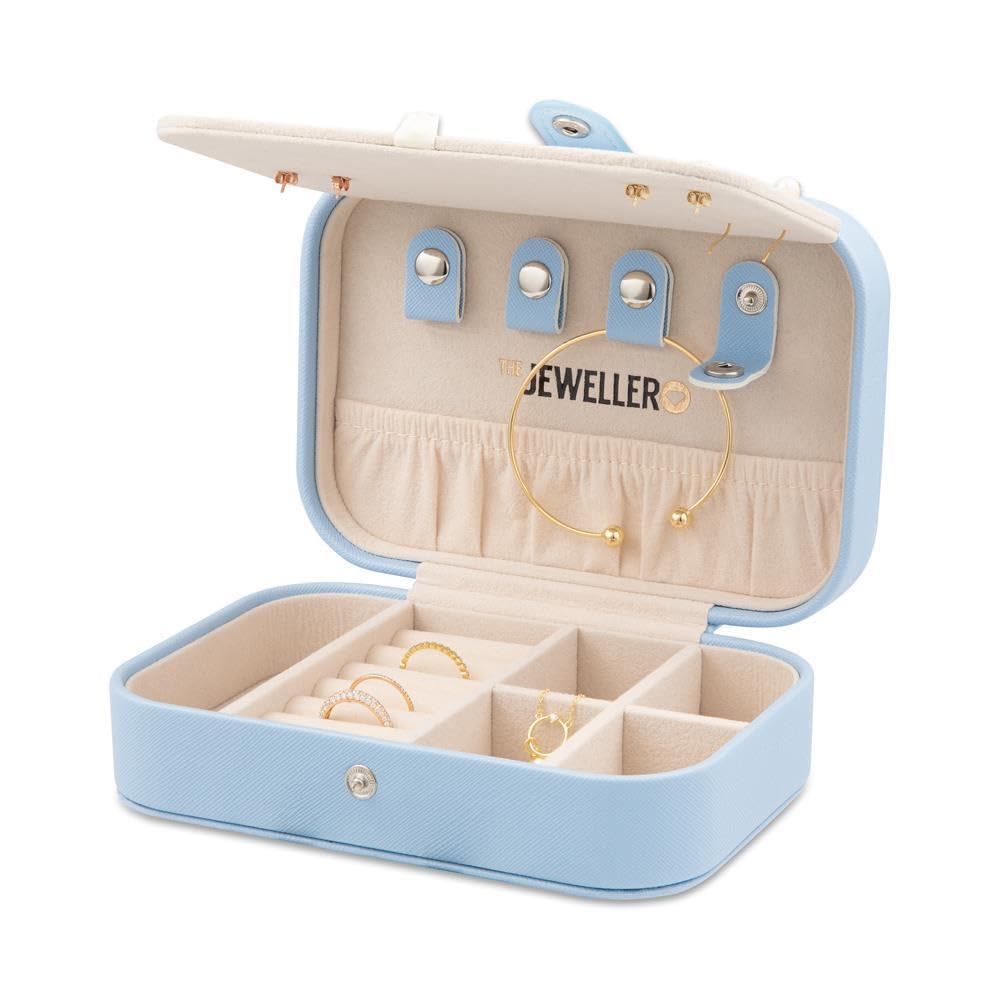 JEWLIX Schmucketui Hellblau Kunstleder mit Druckknopf