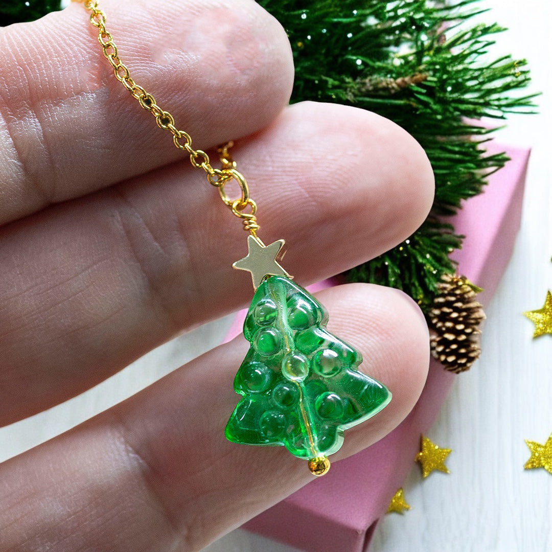 Joy Glass Christmas Tree Halskette Gold Stern Glas