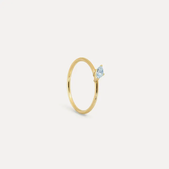 Stilnest Rings Aquamarin Navette Solitär Ring Gold blau 52