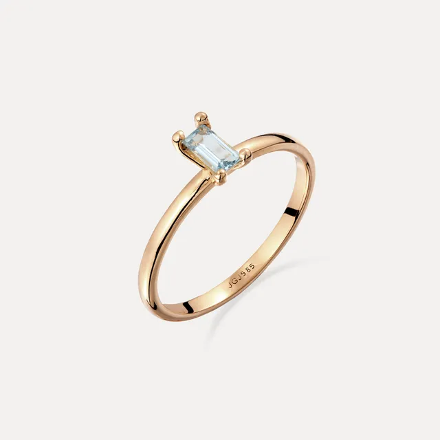 Stilnest Aquamarin Solitär Ring Baguette 585 Gold Gr.54