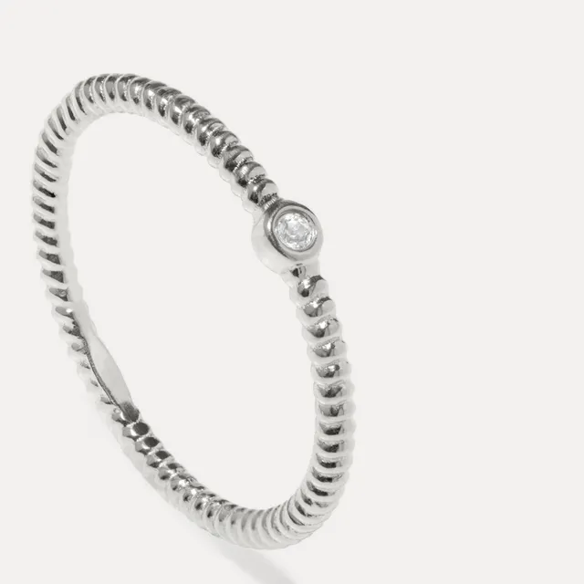 Stilnest Snake Tail Solitär Ring 925 Silber Weißer Saphir