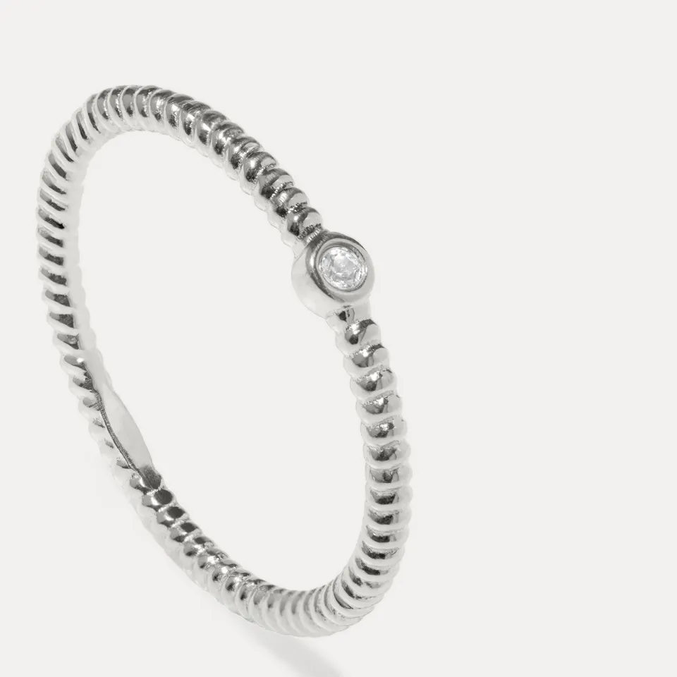 Stilnest Snake Tail Solitär Ring 925 Silber Weißer Saphir