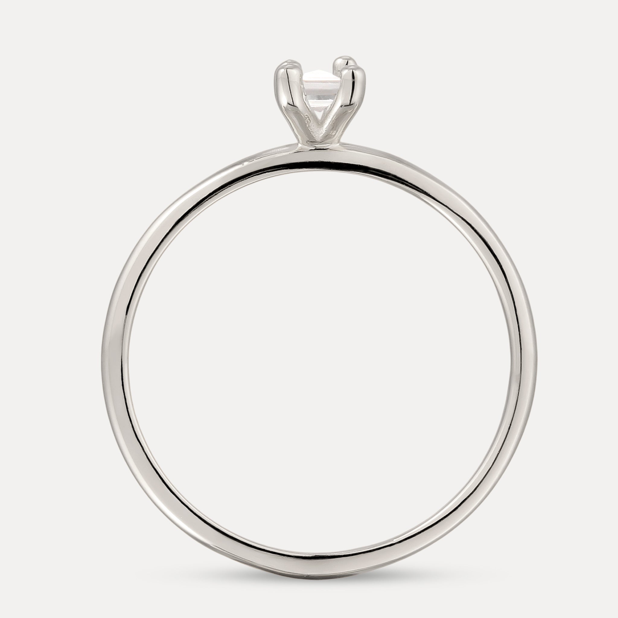 Stilnest Baguette Solitär Ring weiß Gold Vermeil 52