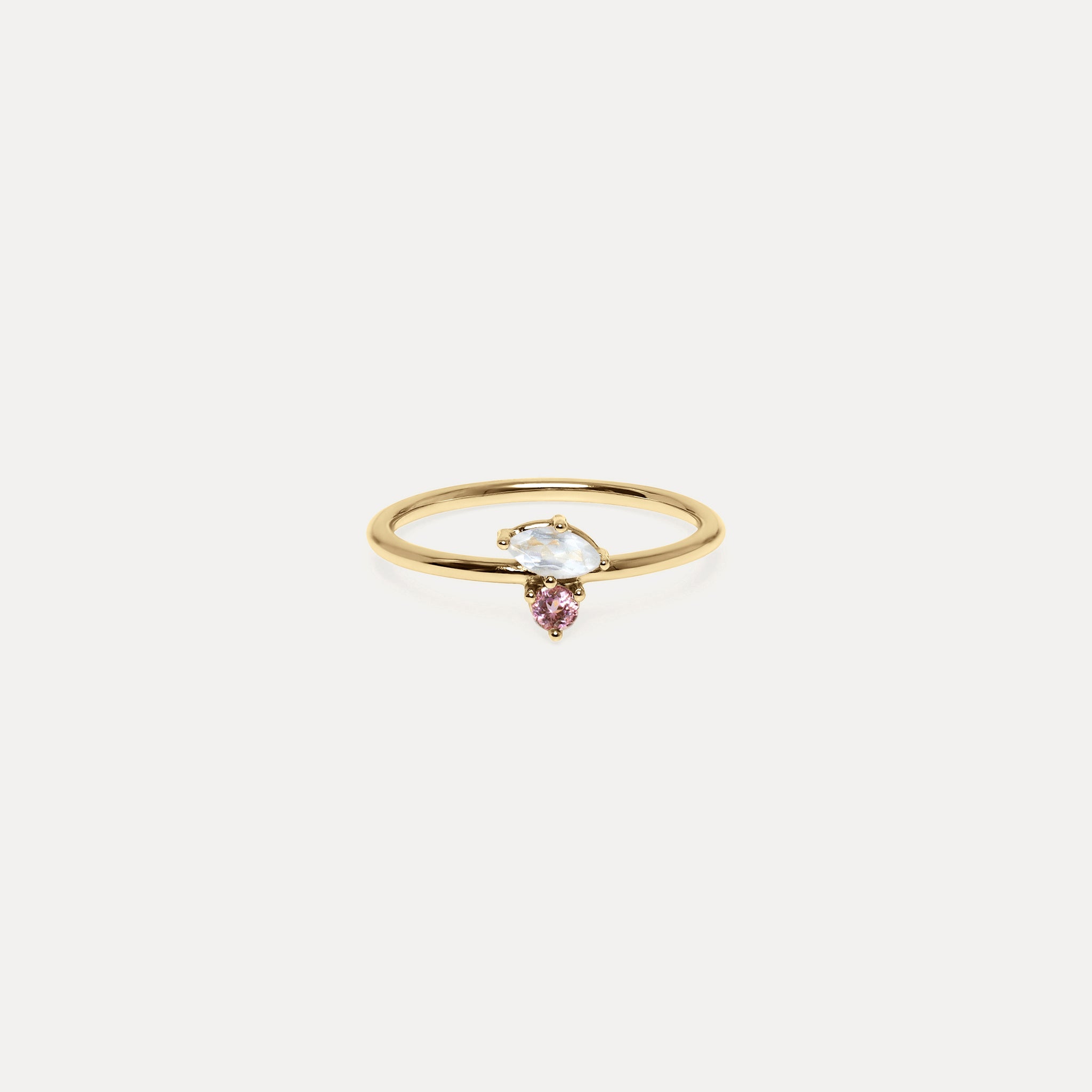 Stilnest Joy Solitär Ring 585 Gold Mondstein Turmalin 52