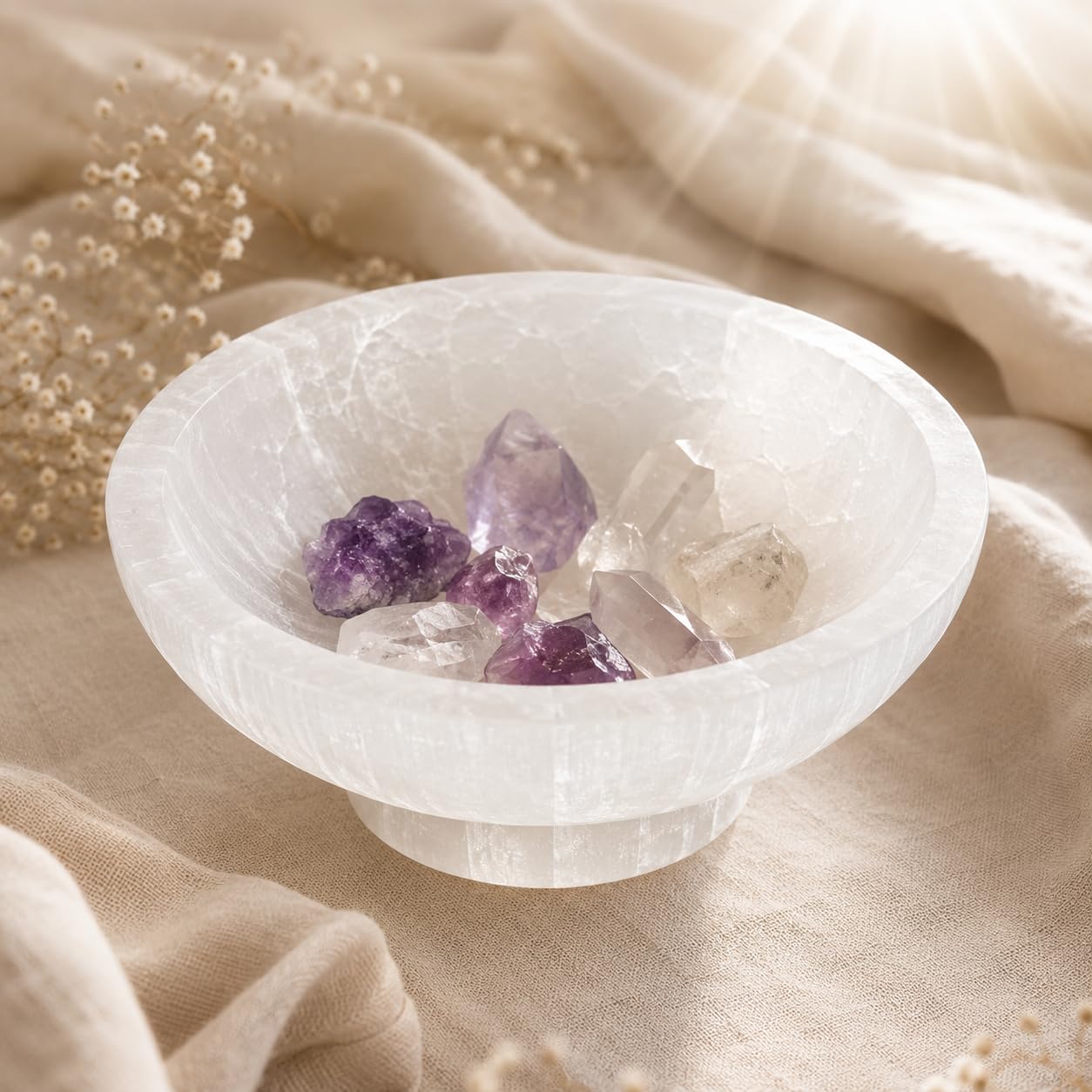 NKlaus Healing Crystals Selenit Ladeschale 10 cm rund Stein