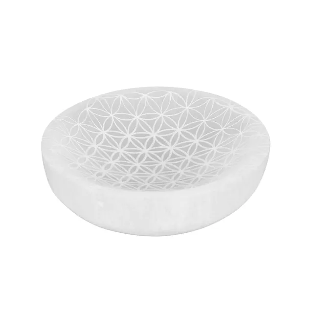 NKlaus Healing Crystals Selenit-Ladeschale 9,5cm Blume Lebens