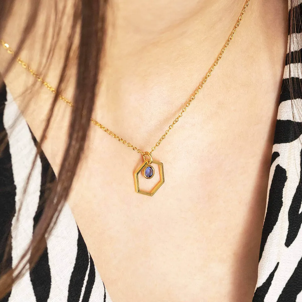 Joy by Corrine Smith Hexagon Geburtsstein Halskette Gold