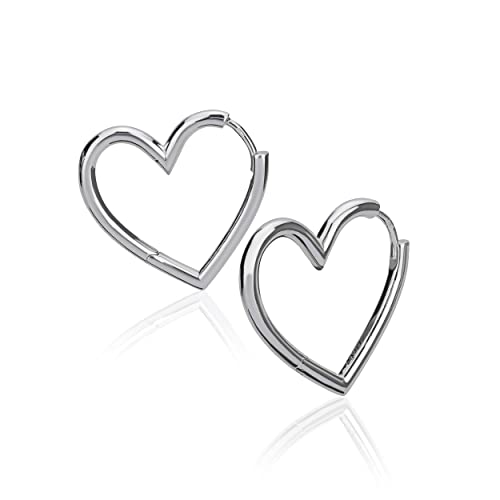 NKlaus Herz Klappcreolen 25mm Silber Ohrringe Damen 1,8mm