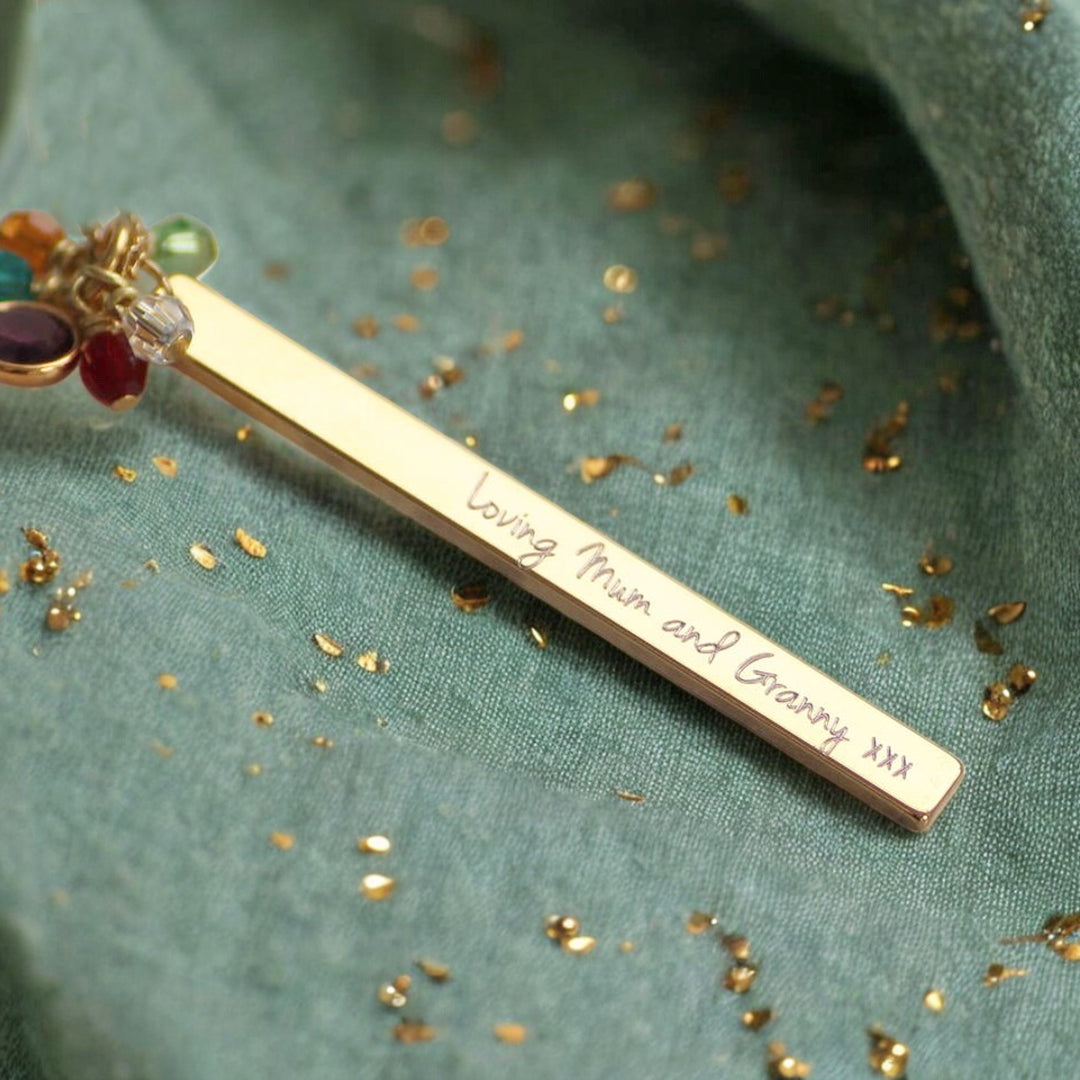 Joy Family Birthstone Bar Halskette Gold Lang 28 Zoll