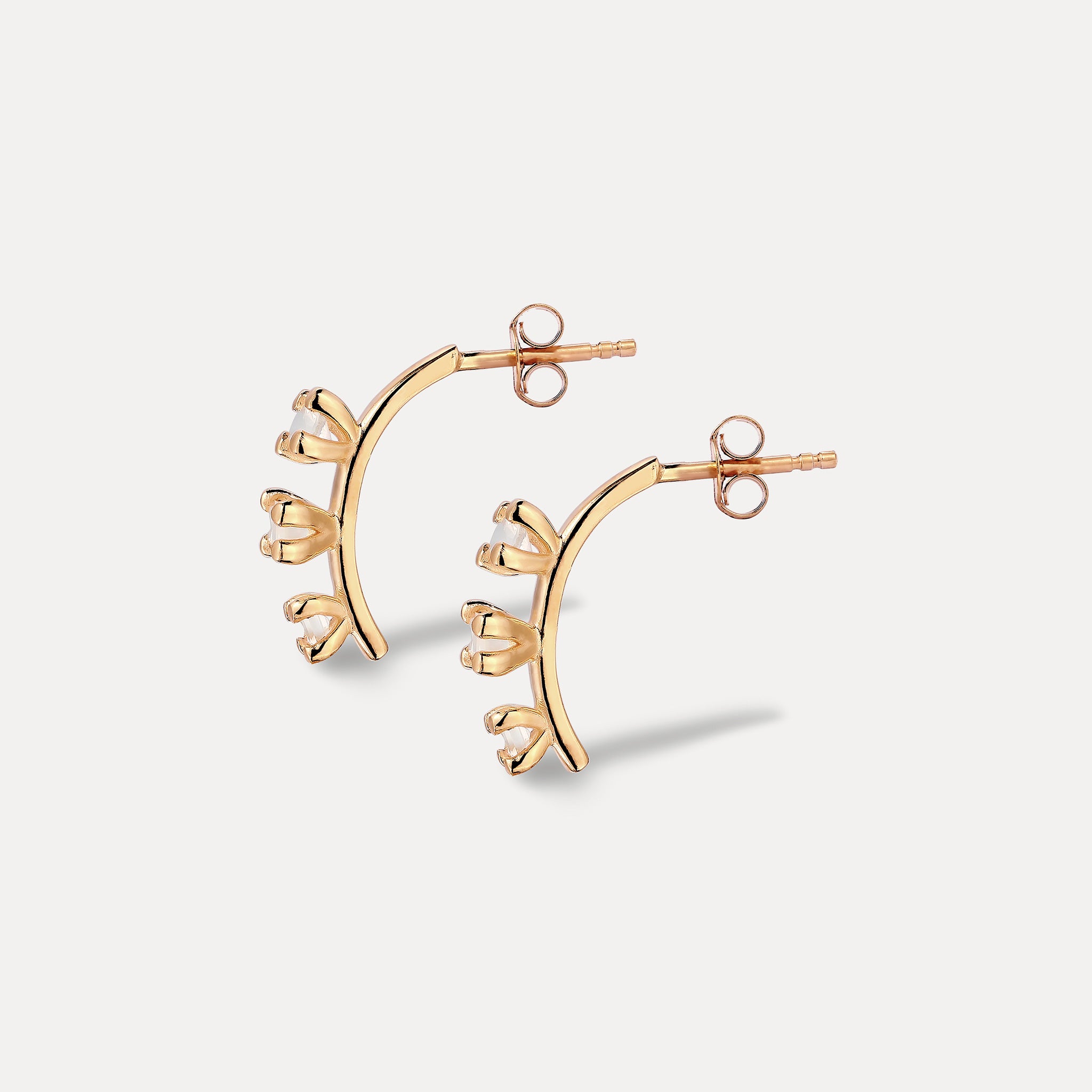 Stilnest Weißer Mondstein Ohrstecker 585 Gold 6 Steine