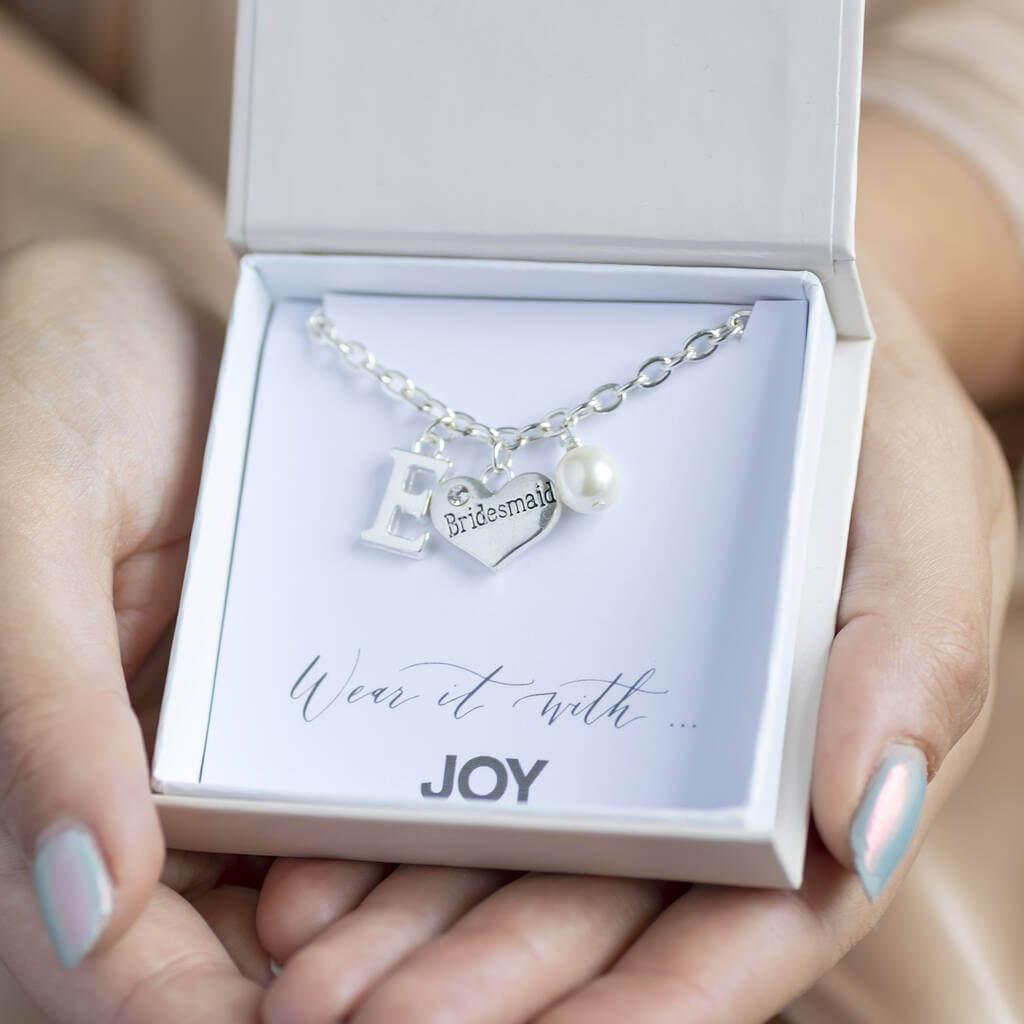 Joy Bridesmaid Charm Armband Silber Perle Initial