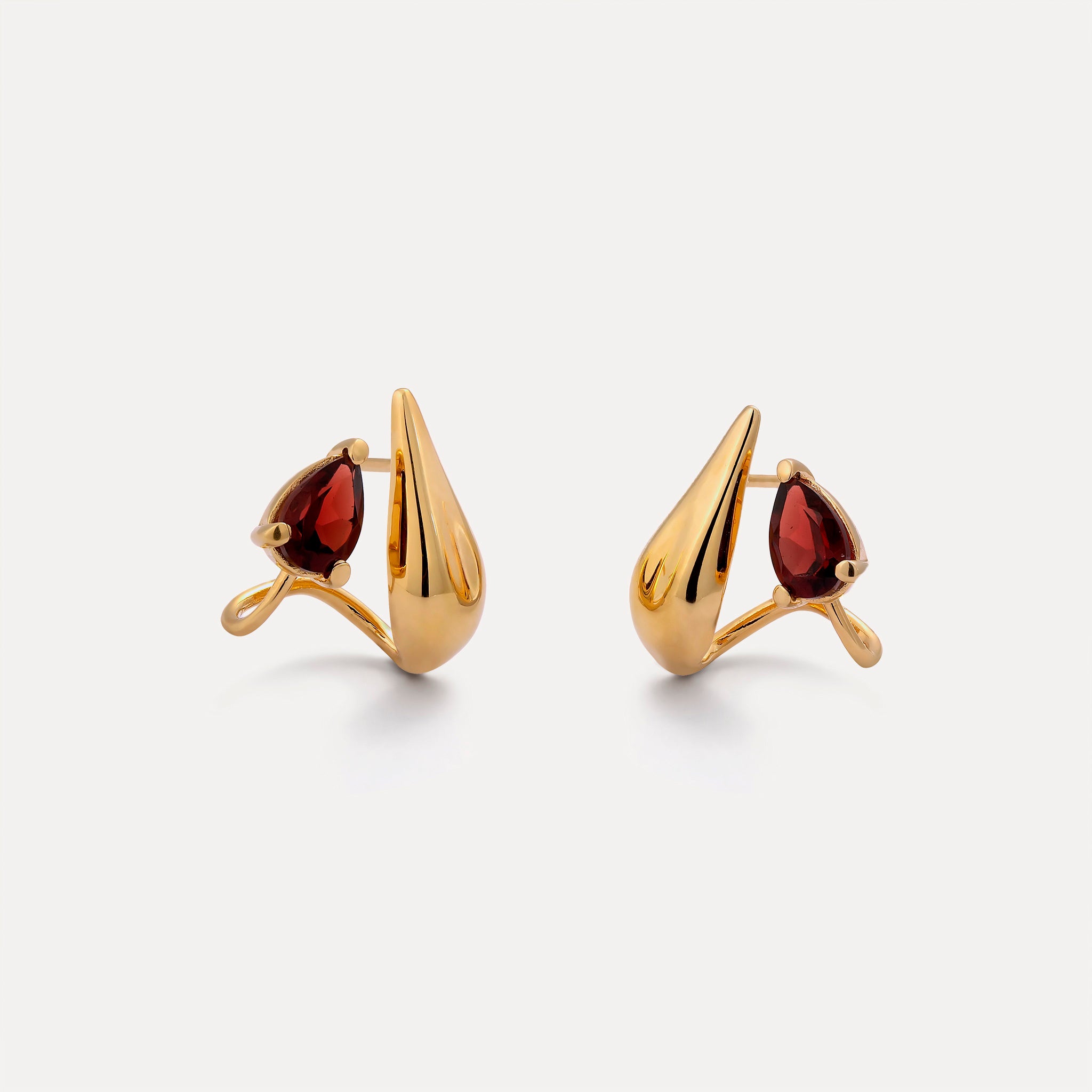 Stilnest Drop Double Granat Ohrringe 24k Gold Vermeil rot