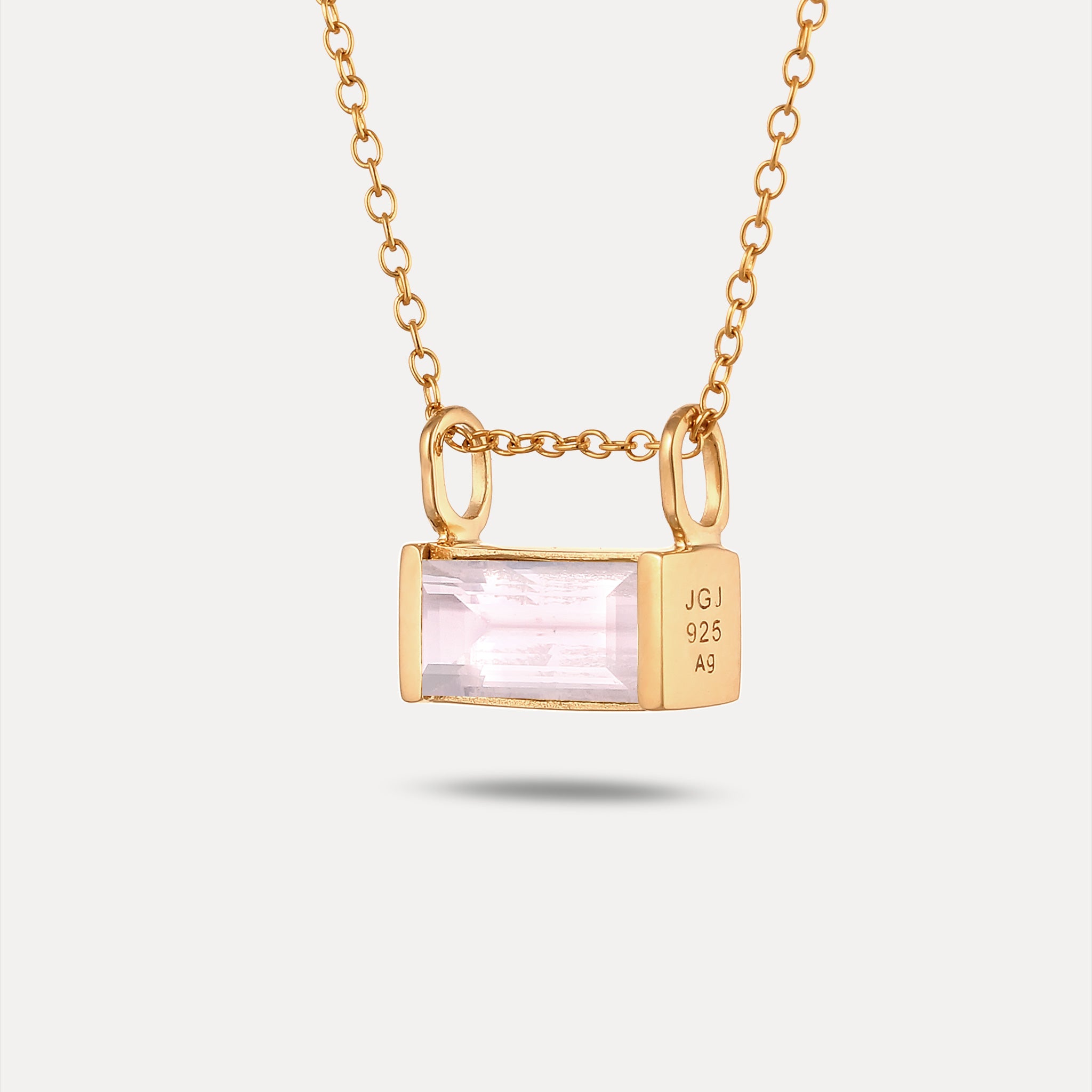 Stilnest Balance Baguette Anhänger Rosenquarz Gold