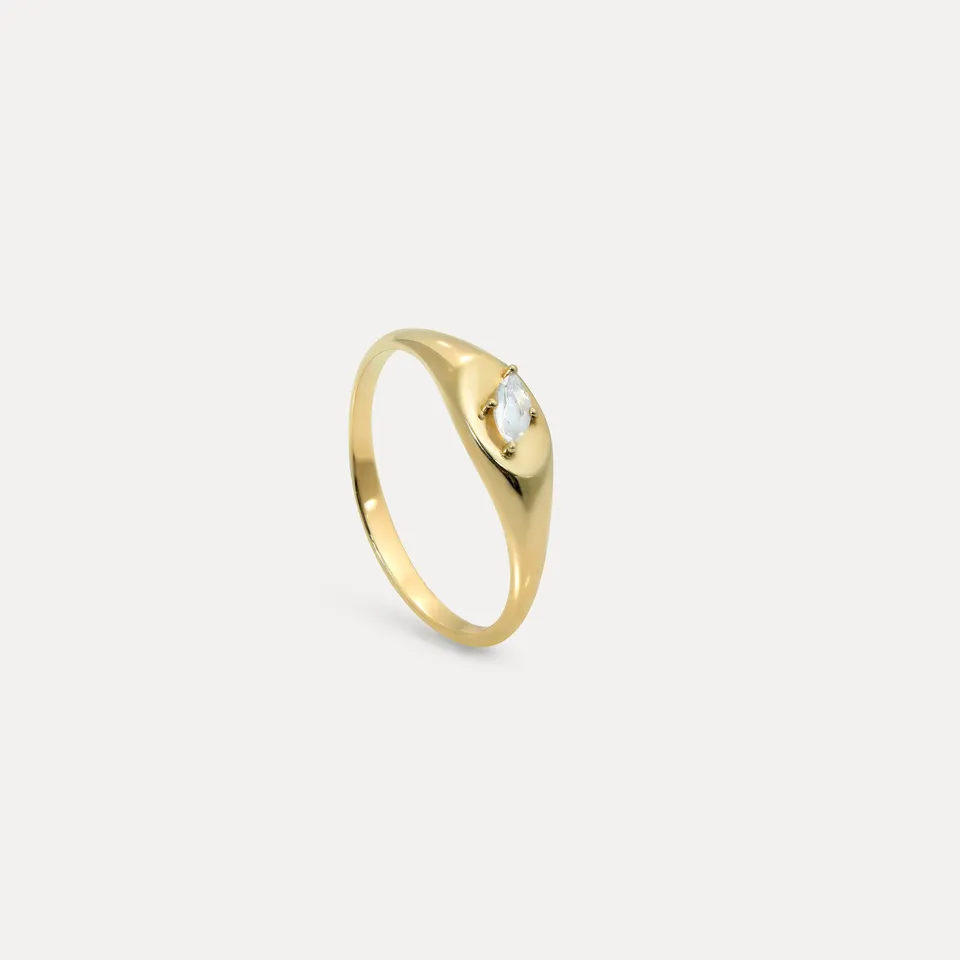 Stilnest Mondstein Navette Siegelring 585 Gold Gr.52