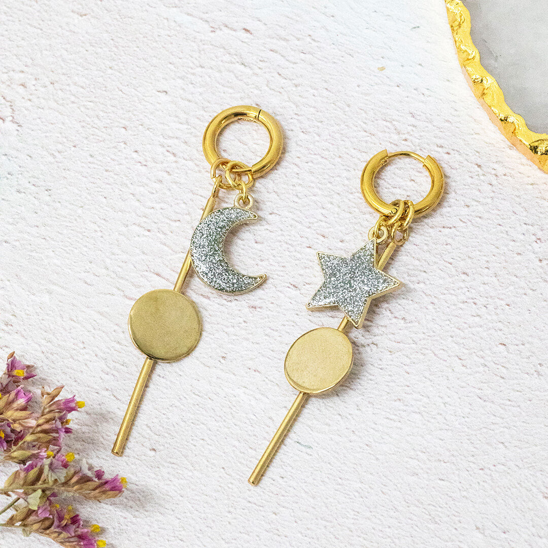 Joy by Corrine Smith Celeste Ohrringe Gold Mond Stern 7cm