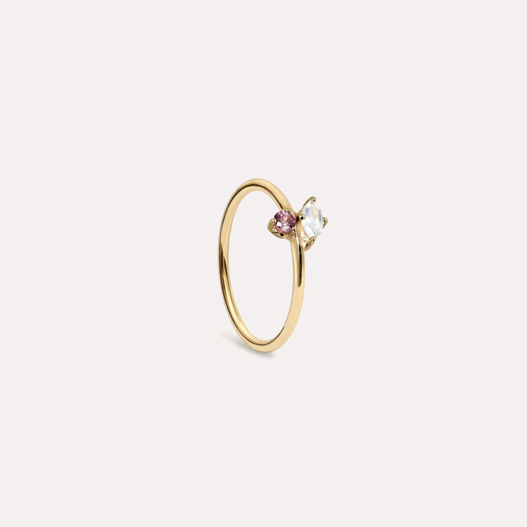 Stilnest Joy Solitär Ring 585 Gold Mondstein Turmalin 52