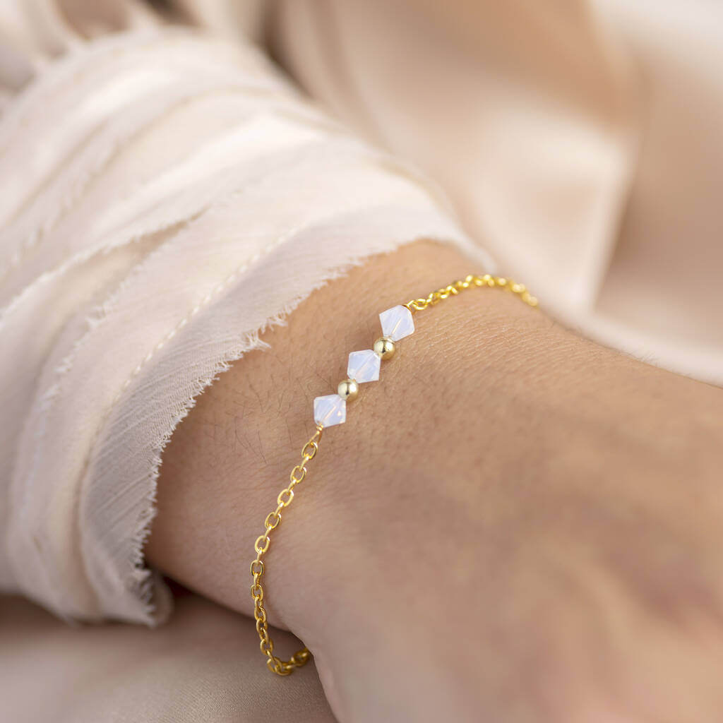 Joy White Opal Bar Armband Gold Swarovski Kristall