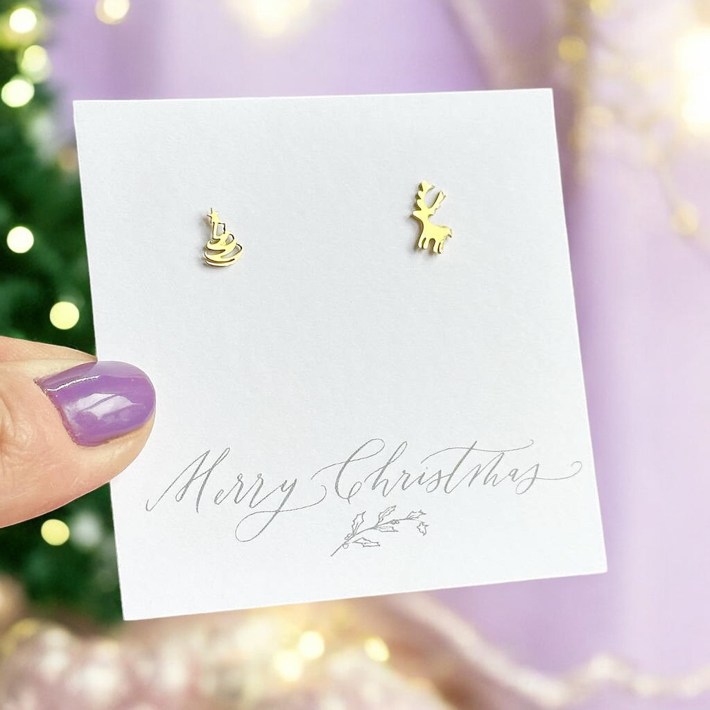 Joy Earrings Christmas Tree Reindeer Ohrstecker Gold 0,8cm