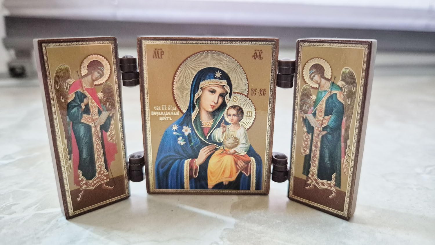 NKlaus Heiliger Georg Triptychon Ikone Holz 9,5cm Drachentöter