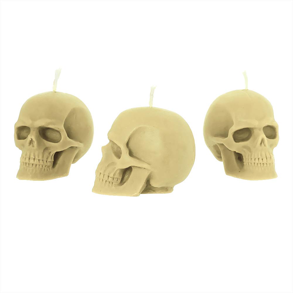 NKlaus Kerzenset Totenkopf Schwarz Bienenwachs 3 Stück