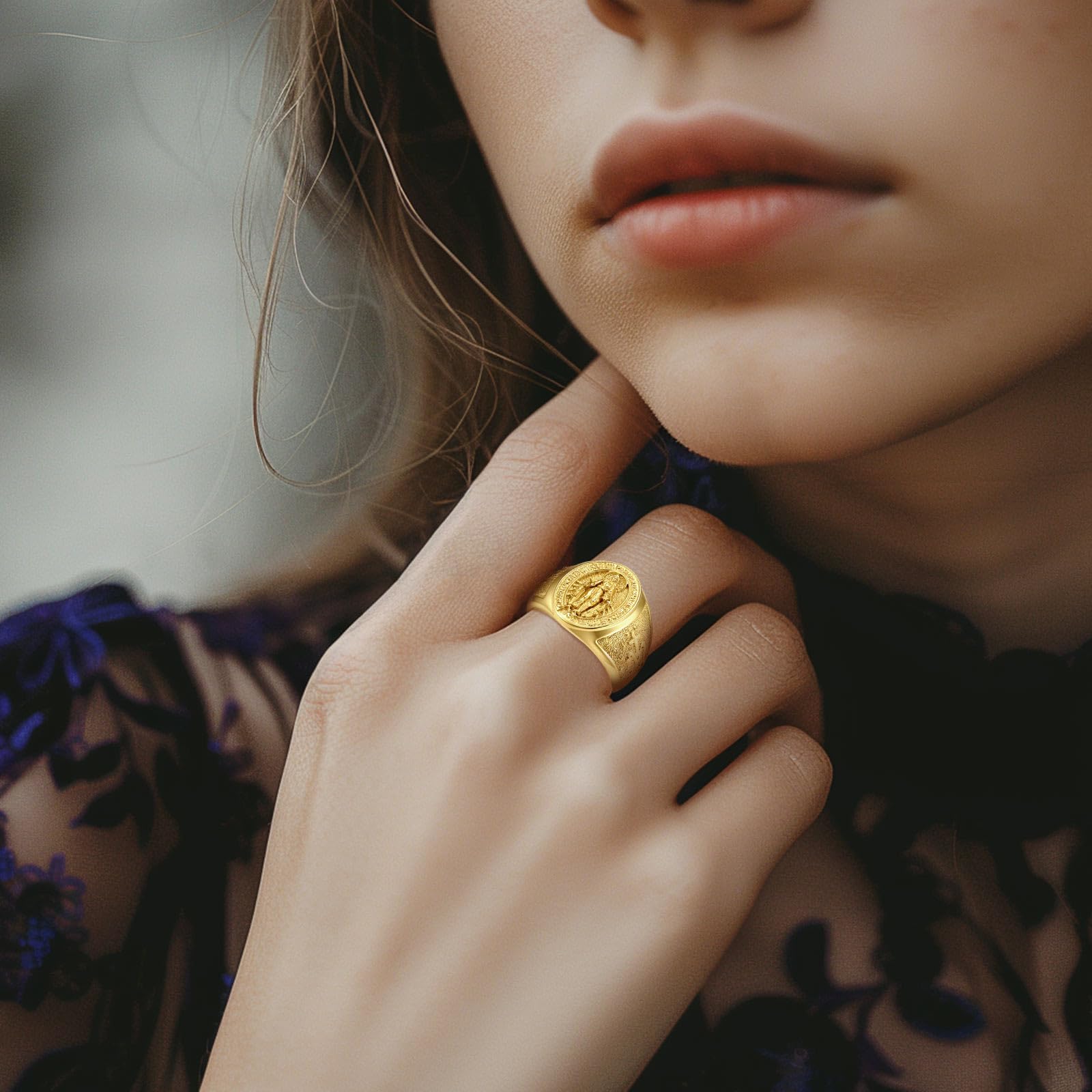Eudora Harmony Bola Jungfrau Maria Ring Silber 18K vergoldet verstellbar