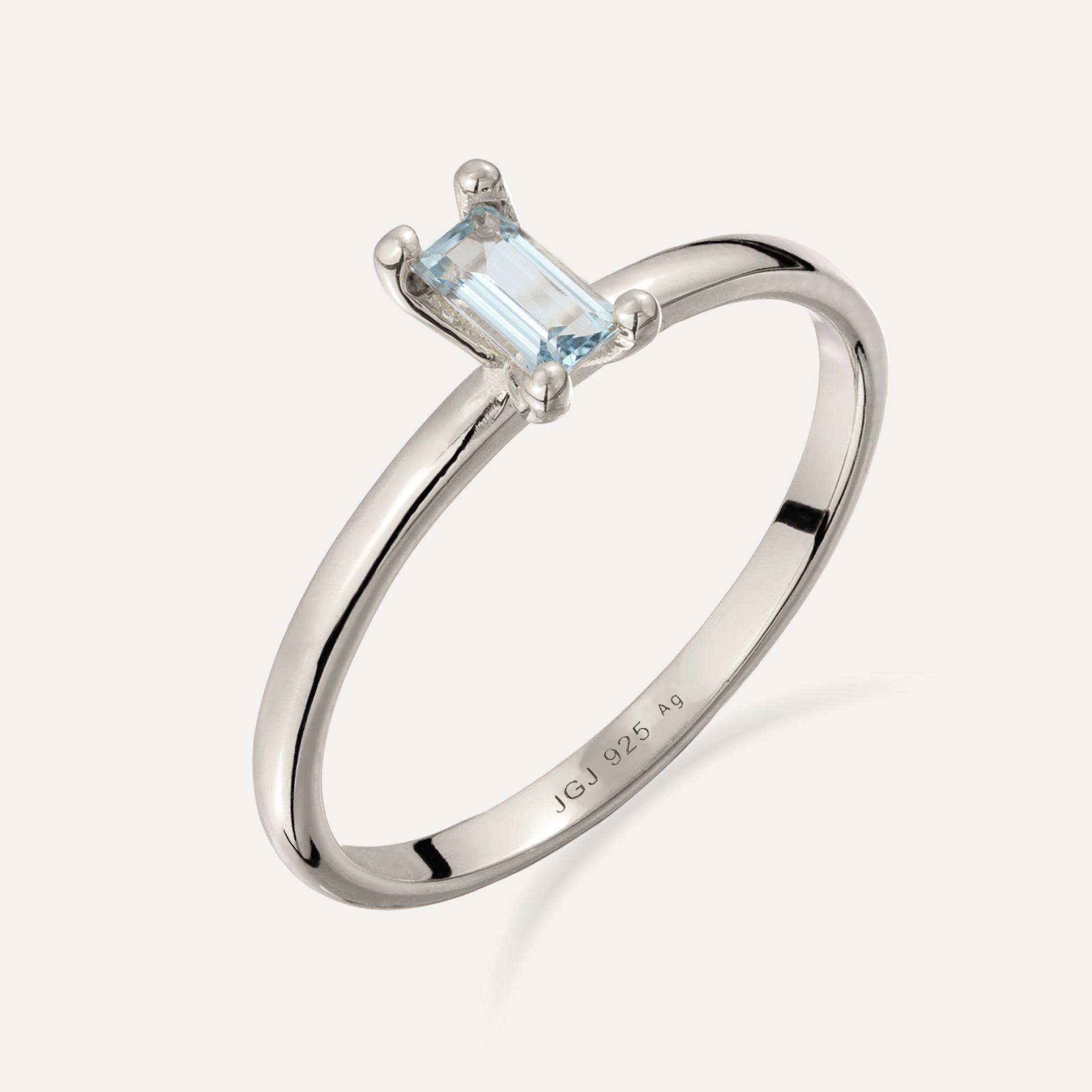 Stilnest Aquamarin Solitär Ring Baguette Blau Gold Vermeil 54