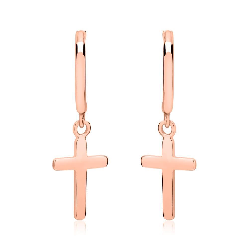 JEWLIX Kreuz Creolen Ohrringe 925 Silber rosévergoldet