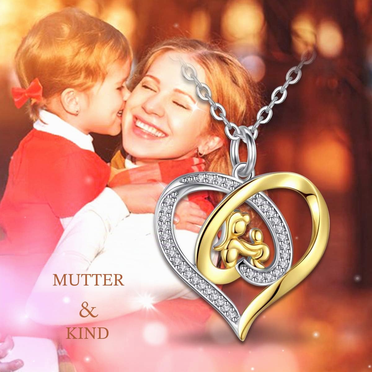 Eudora Harmony Bola Mutter Baby Halskette 925 Silber Gold 45cm