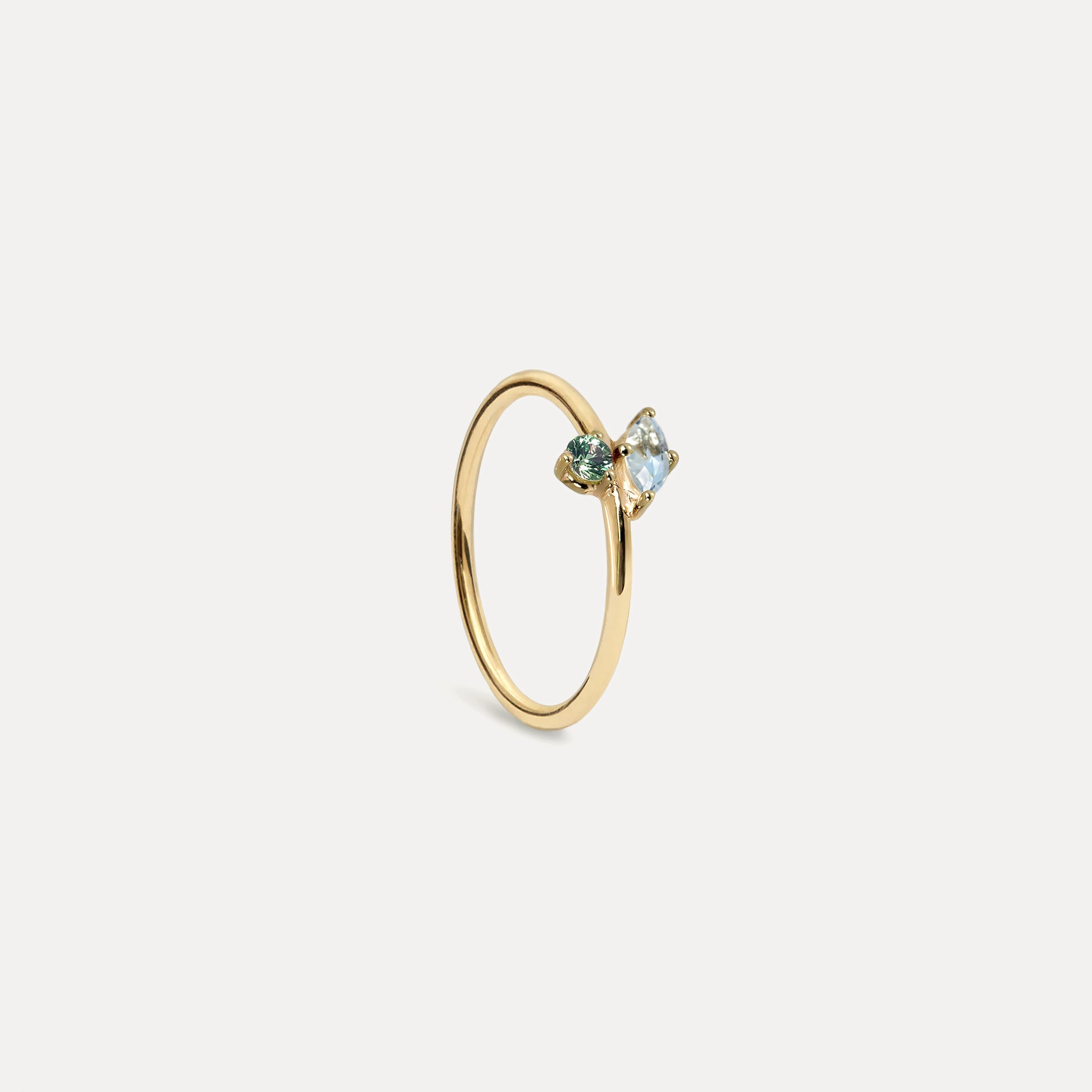 Stilnest Aquamarin Grüner Saphir Joy Solitär Ring 14K Gr.56