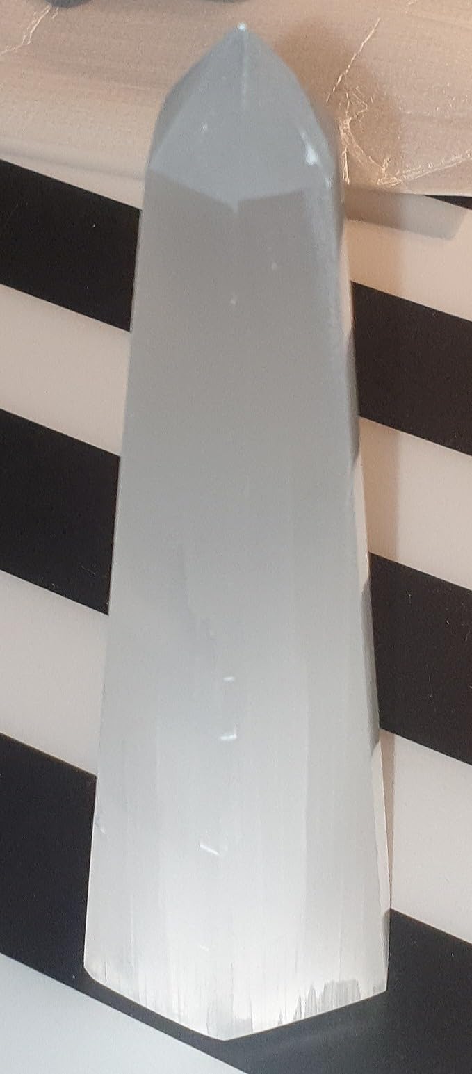 NKlaus Healing Crystals Selenit Obelisk Turm 14 cm Heilstein sechseckig