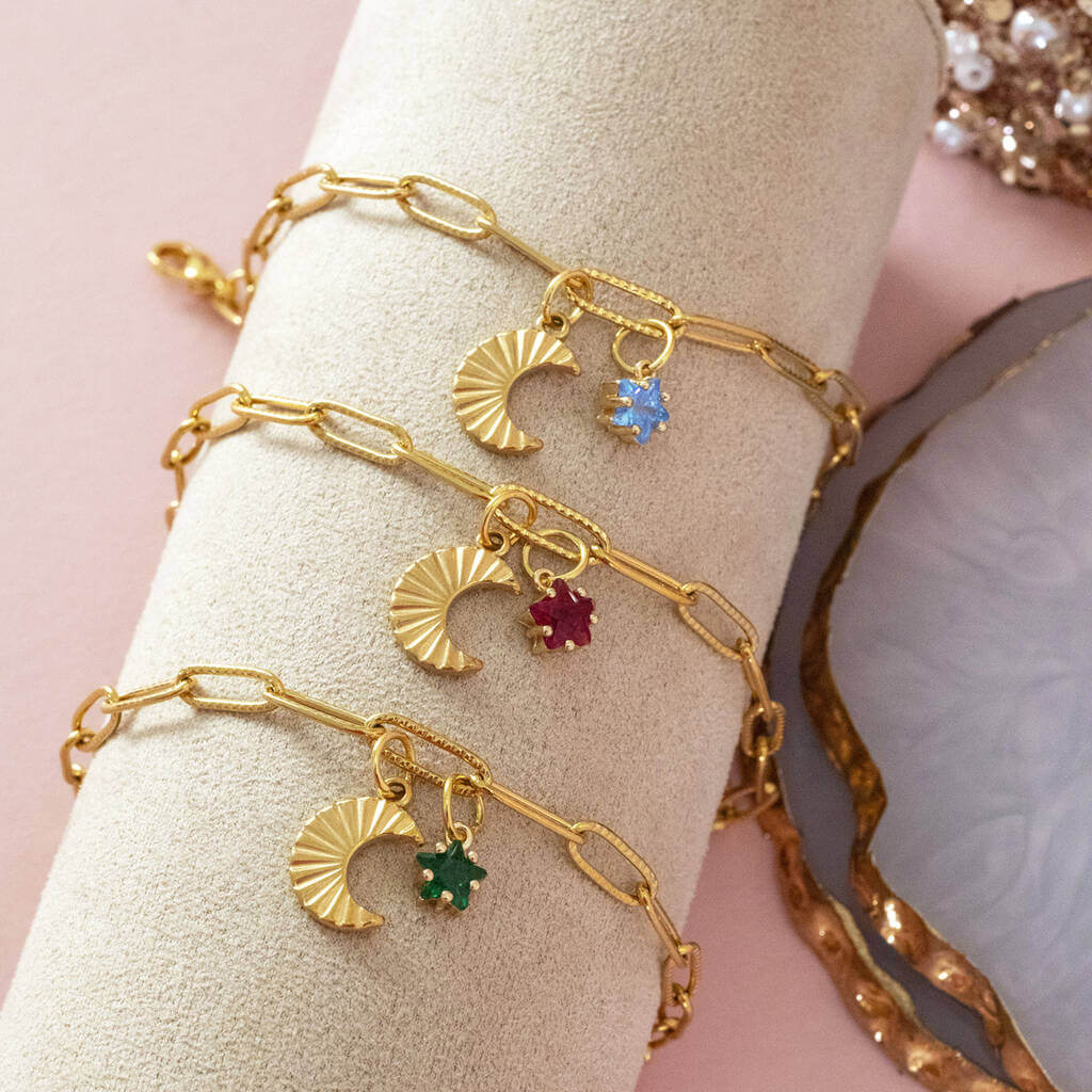 JOY by Corrine Smith Moon Charm Armband Gold Stern Geburtsstein