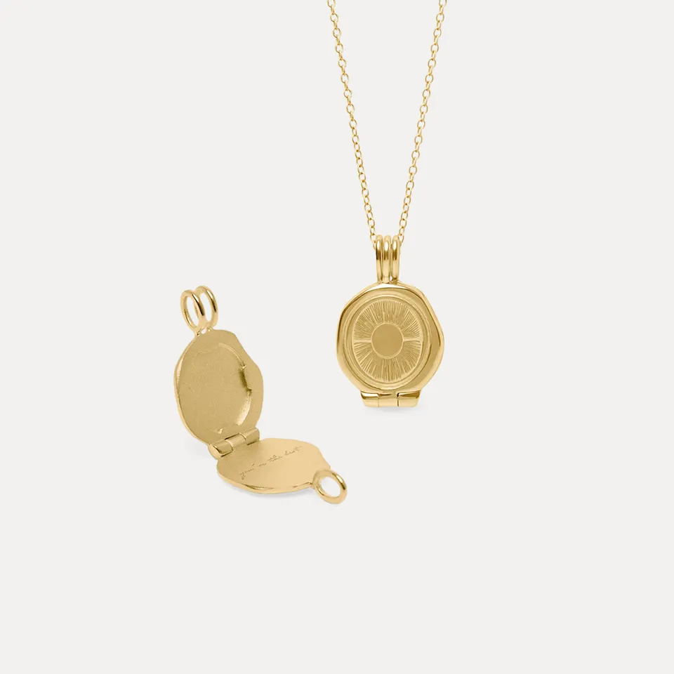 Stilnest Sun Seal Medaillon Kette 585 Gold 45cm gravierbar