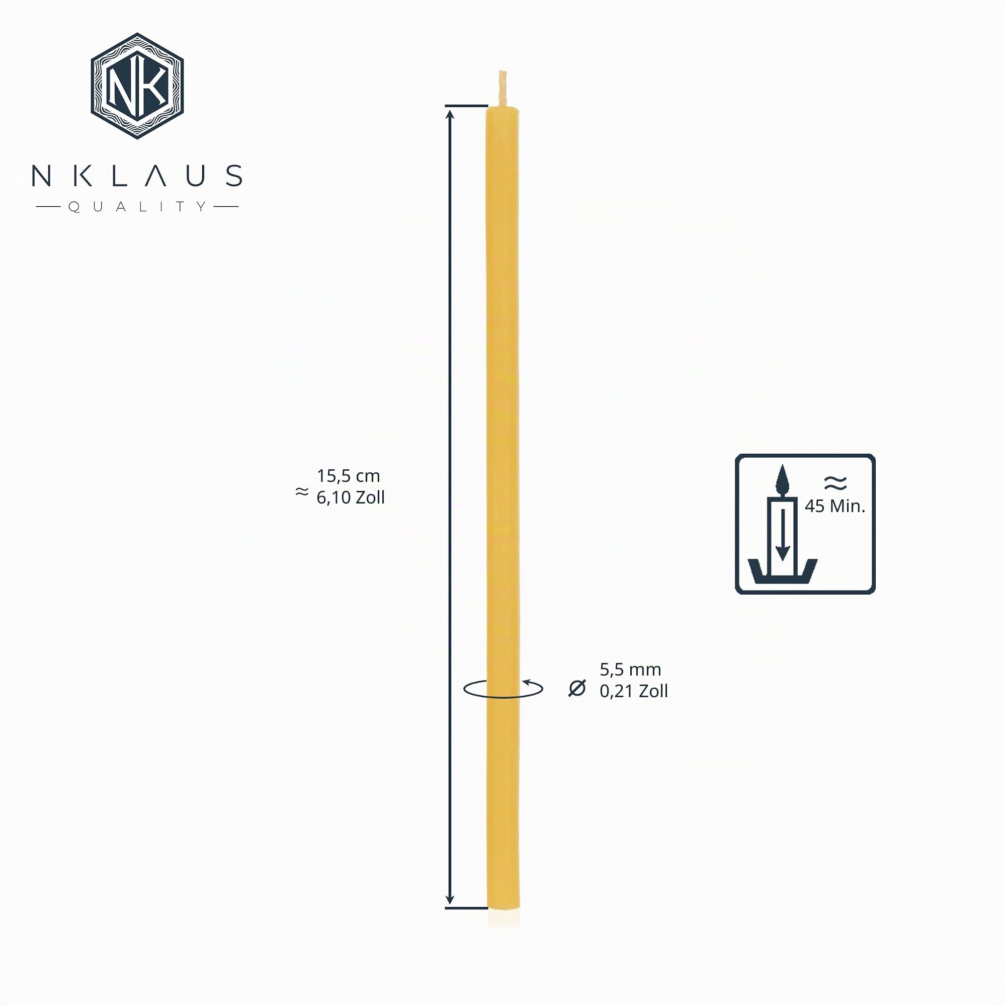 NKlaus CANDLES Altarkerzen Bienenwachs 50 Stück gelb